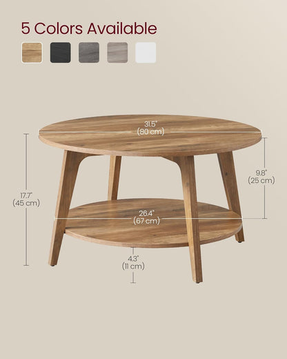 MAEZO Collection - round Coffee Table, 2-Tier Center Table with Storage, Tapered Legs, Curved Transitions, 31.5 Dia. X 17.7 H Inches, Easy Assembly, for Living Room, Honey Brown ULCT243K41