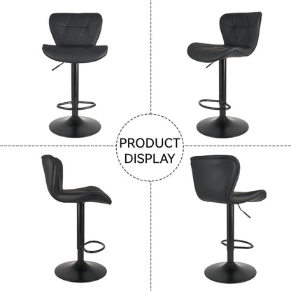 Modern Bar Stools Set of 2, Adjustable Faux Leather Upholstered Swivel Bar Stools, Counter Height Bar Chairs with Back for Kitchen Island, Black
