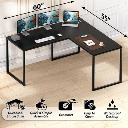 Mission 55 X 60 Inches L-Shape Home Office Computer Desk, Black