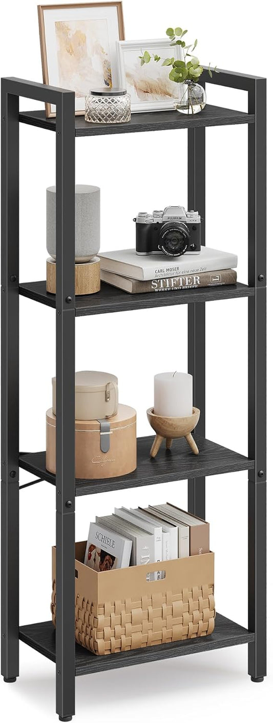4-Tier Bookshelf, Bookcase with Steel Frame, Book Shelf for Living Room, Home Office, Study, 9.4 X 15.7 X 42 Inches, Industrial Style, Ebony Black and Ink Black ULLS099B56