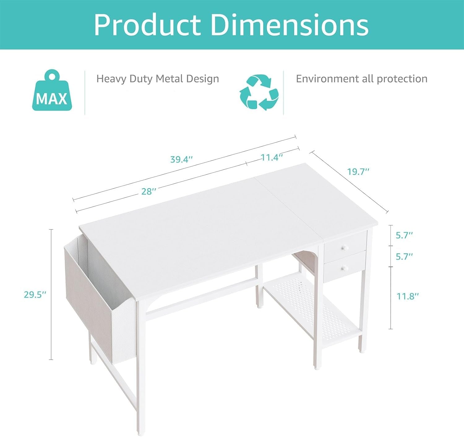 White Small Desk with Drawers - 40 Inch Computer Desk for Small Space Home Office, Modern Simple Study Writing Table PC Desks