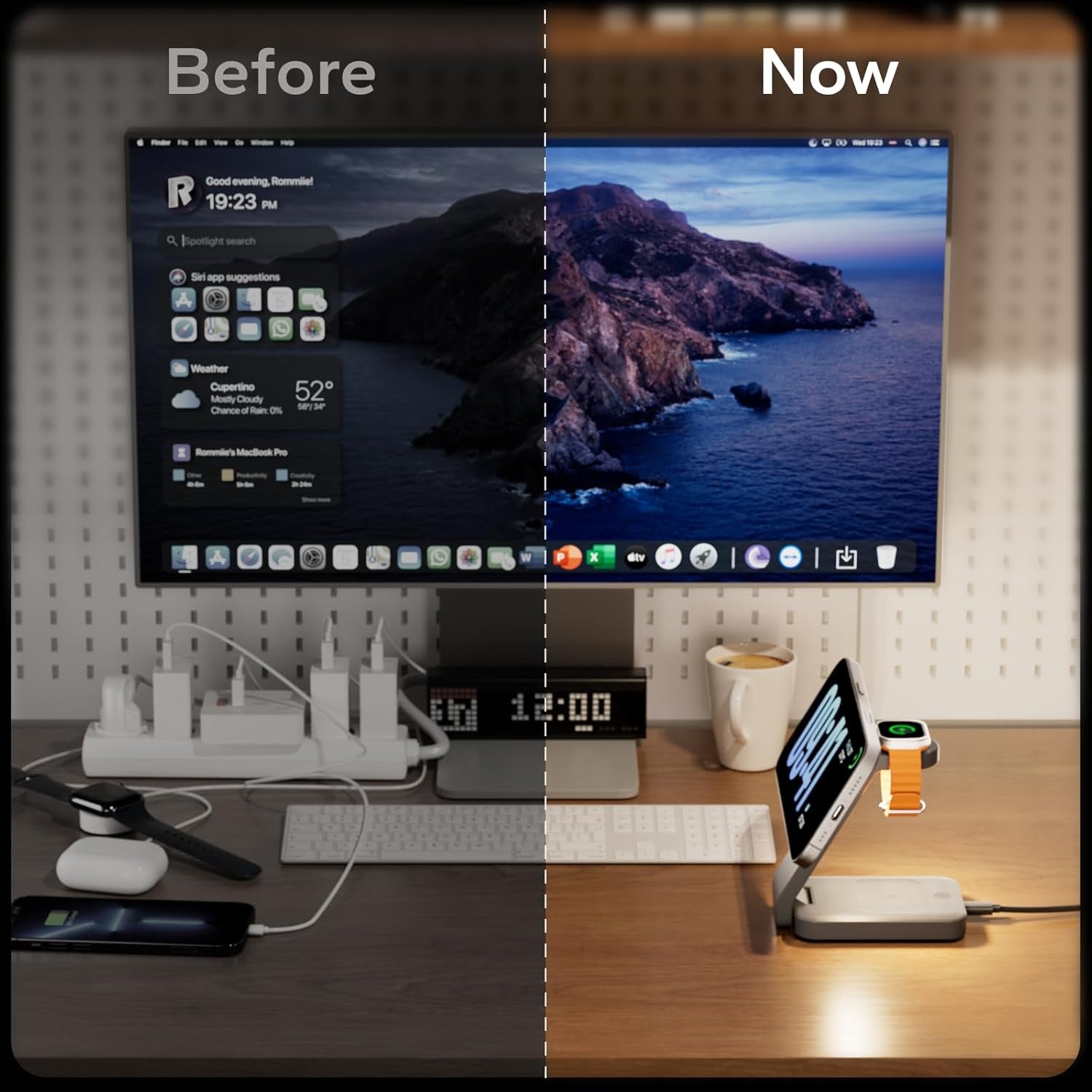 3 in 1 Foldable Wireless Charging Station for Magsafe, Nightstand Magnetic Charger Stand for Iphone 16 15 14 13 Pro Max, Travel Charging Dock with Night Light for Apple Watch/Airpods (Gray)