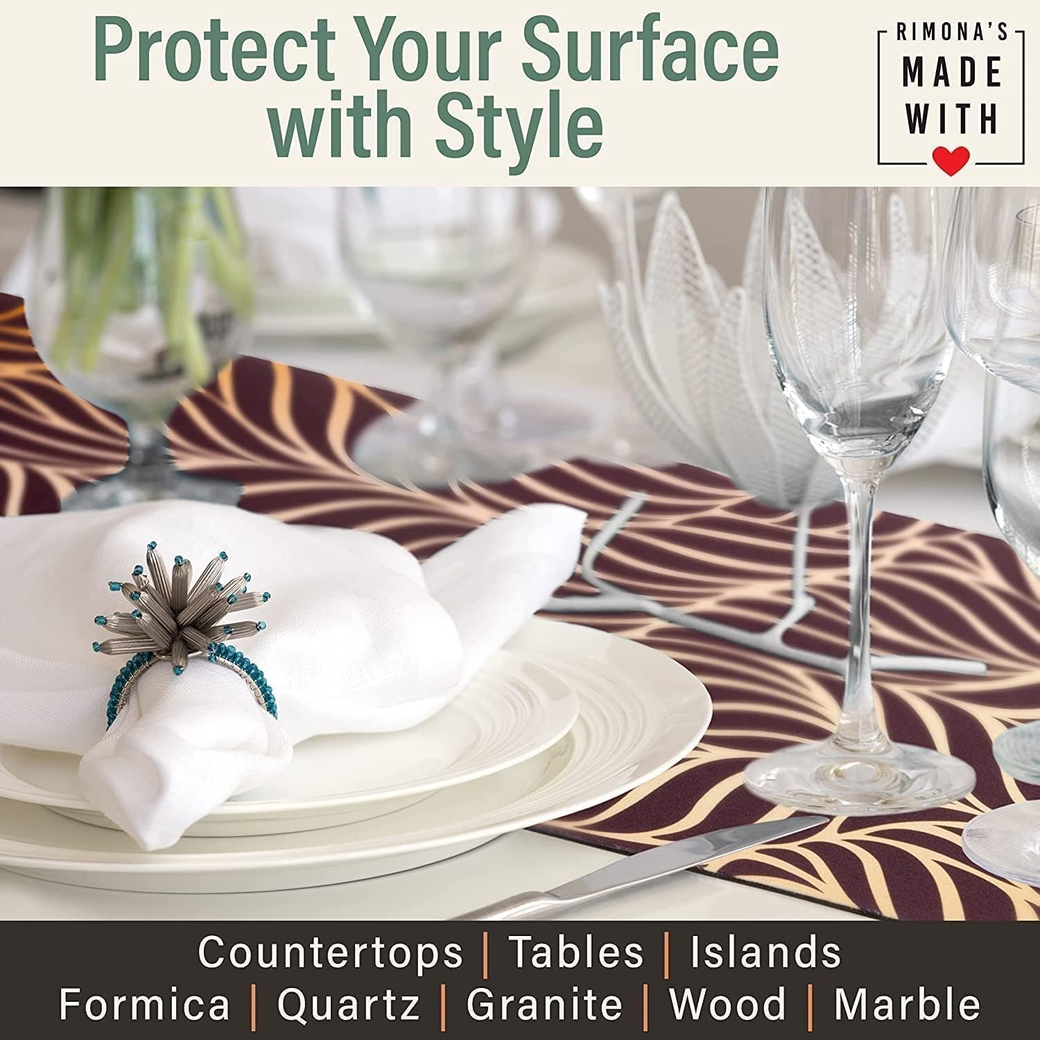 Thermo Heat Resistant Table Runner and Trivet for Hot Dishes - Waterproof Hot Plates to Protect Table and Countertop - Kitchen & Dining 350F Heat Protector 40" - White Golden Marble