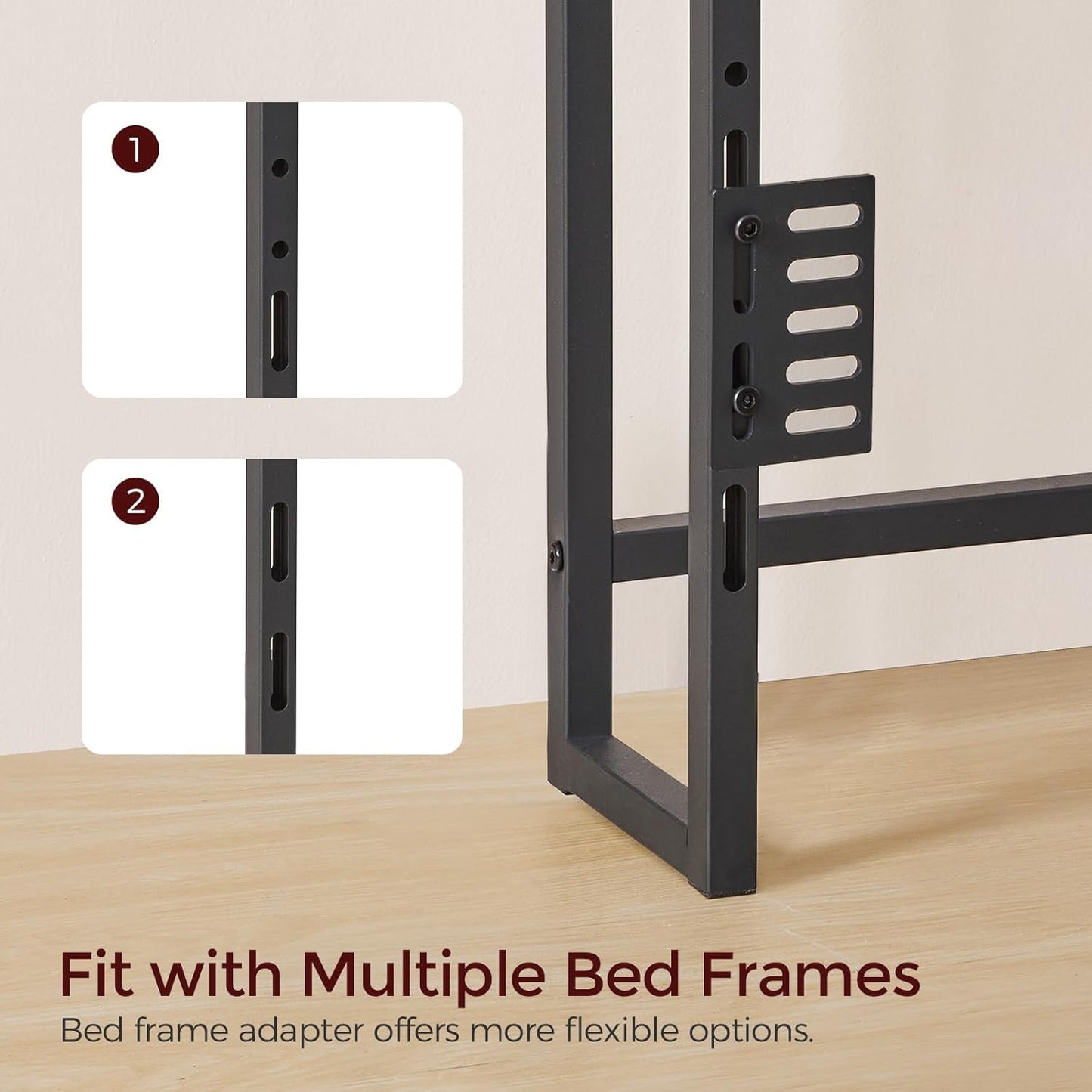 Headboard Queen Size Only, Headboard with 2 Power Strips, Industrial Head Board with Flip Door and Bed Frame Adapter, Height Adjustable, Black