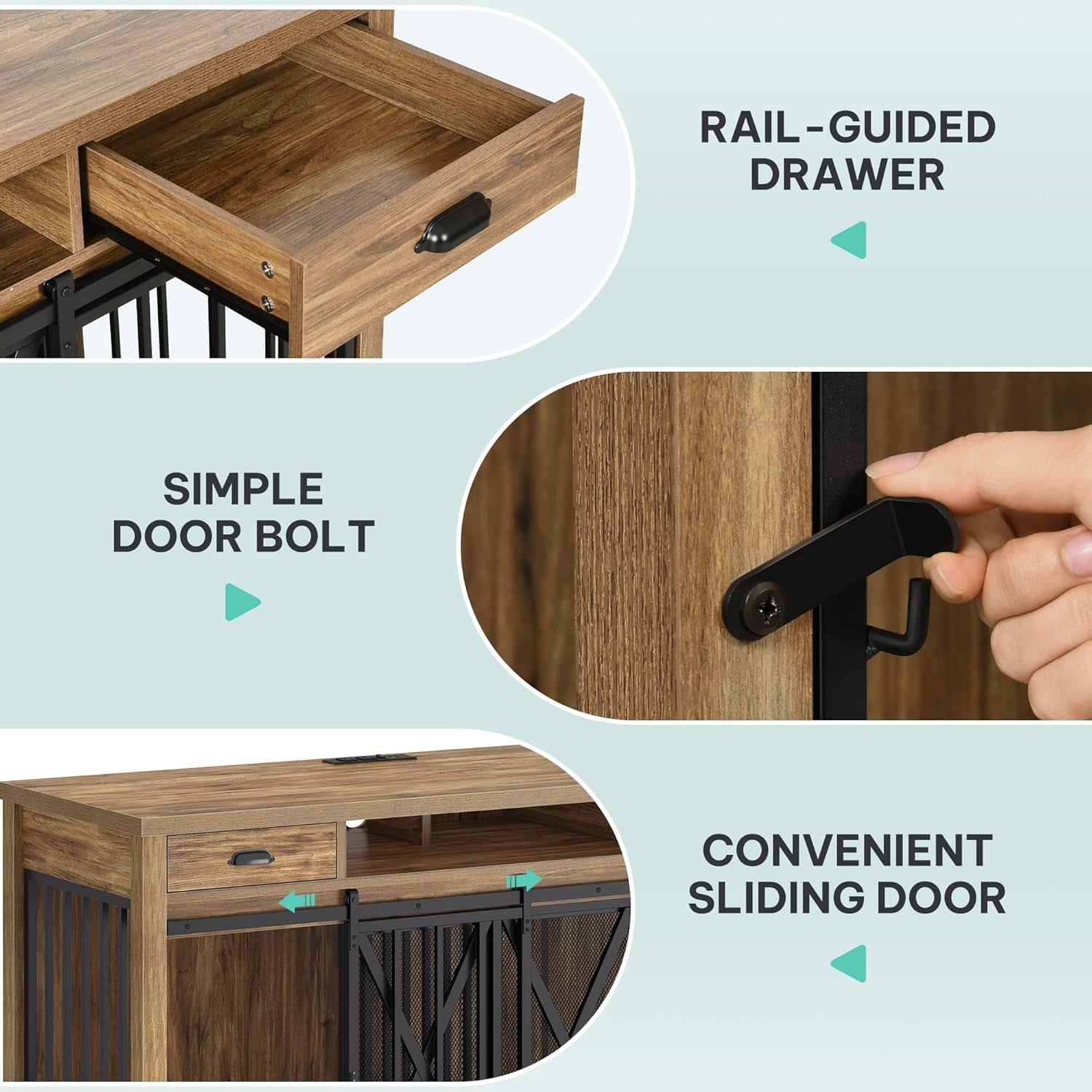 63 Inch Double Dog Crate TV Stand with Power Outlet, Heavy Duty Wooden Cage Furniture for 2 Dogs, Dog Kennel Indoor Furniture Double Sliding Barn Door Design Ideal for 2 Dogs, Dark Grey