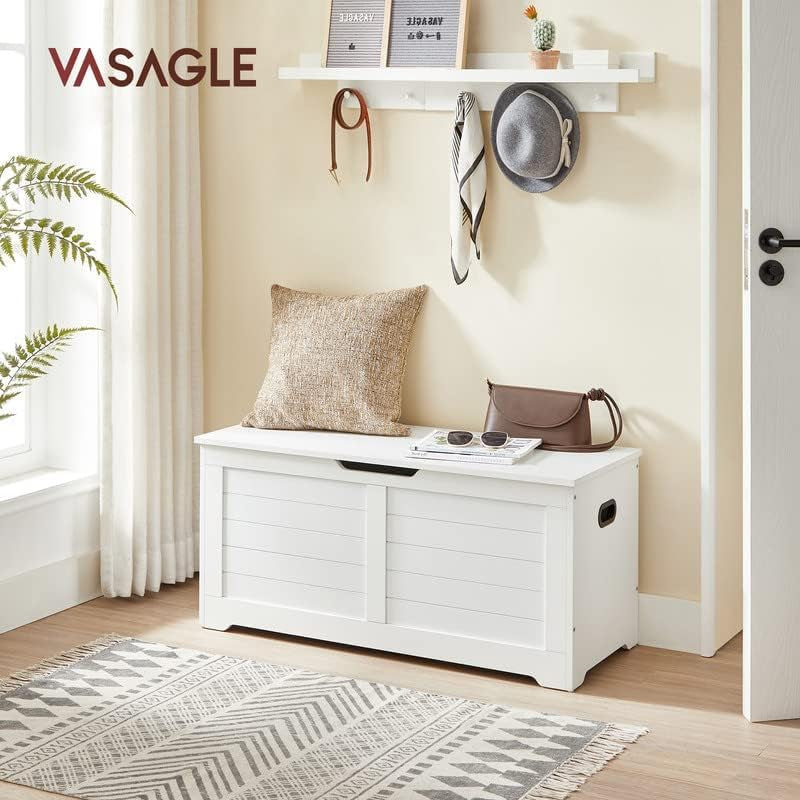 Storage Chest, Storage Bench with 2 Safety Hinges, Farmhouse Style, 15.7 X 39.4 X 18.1 Inches, for Entryway, Bedroom, Living Room, Heather Greige ULSB061K02