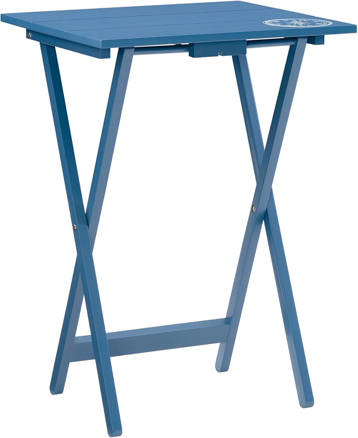 SAMM Navy Trey Table Set with Compass Accent Includes Four Trey Tables and Stand