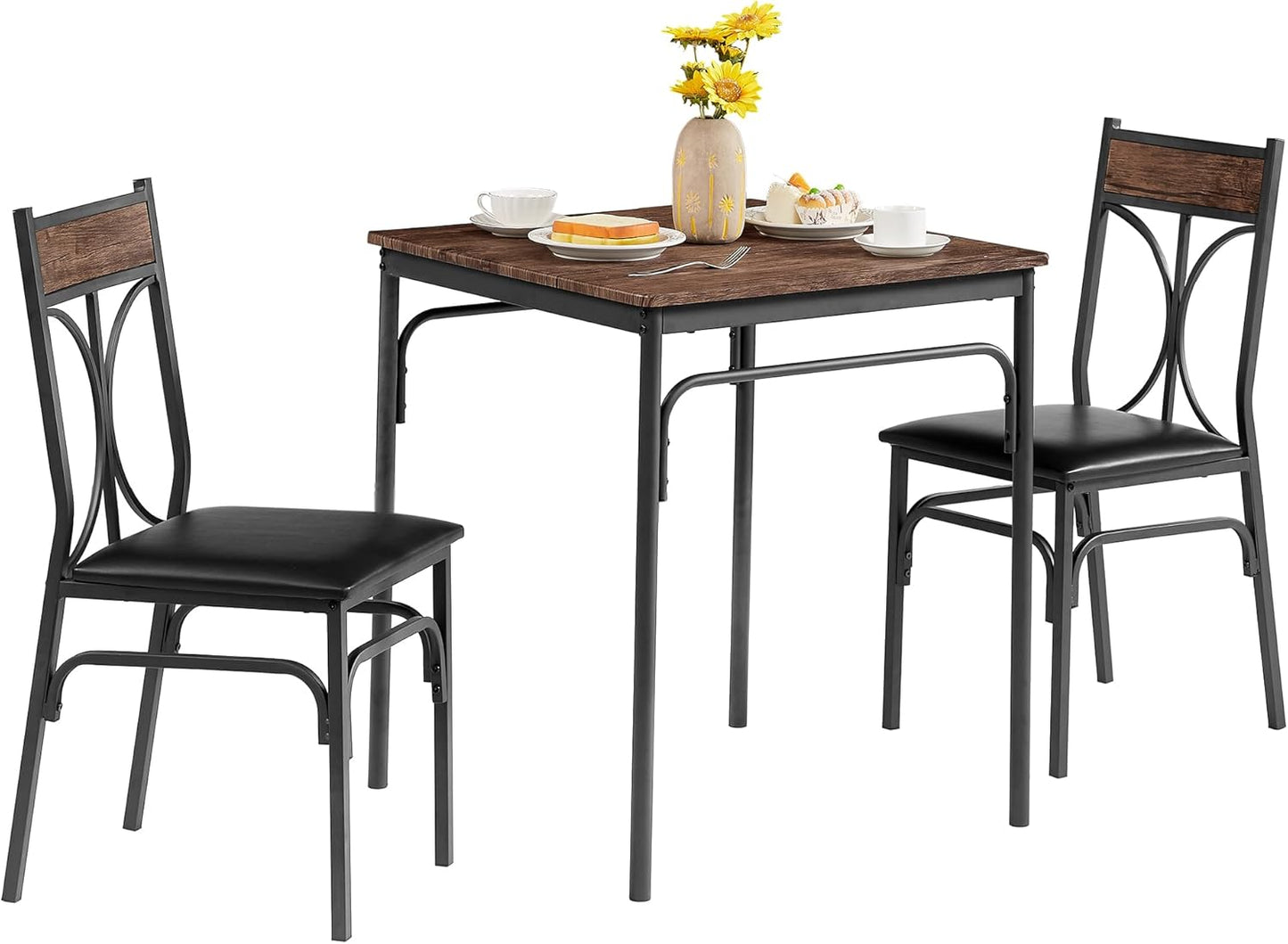 Kitchen Dining Room Table Set with 2 Chairs for Small Space, Apartment,Metal Steel Frame