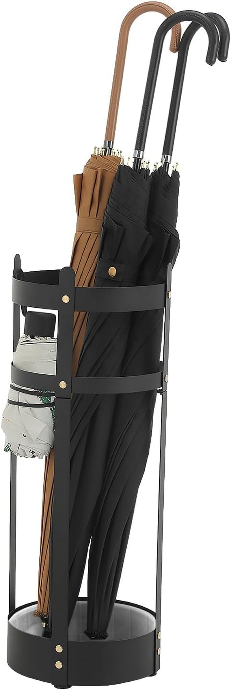 Umbrella Stand, Steel round Umbrella Holder Rack, 7.7 X 7.7 X 21.7 Inches, with Detachable Drip Tray, for Entryway, Office, Stable, Assembly Required, Matte Black ULUC28BK