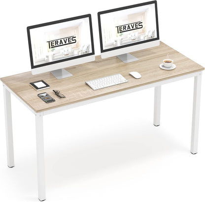 Computer Desk/Dining Table Office Desk Sturdy Writing Workstation for Home Office (47.24”, Beige + White Frame)