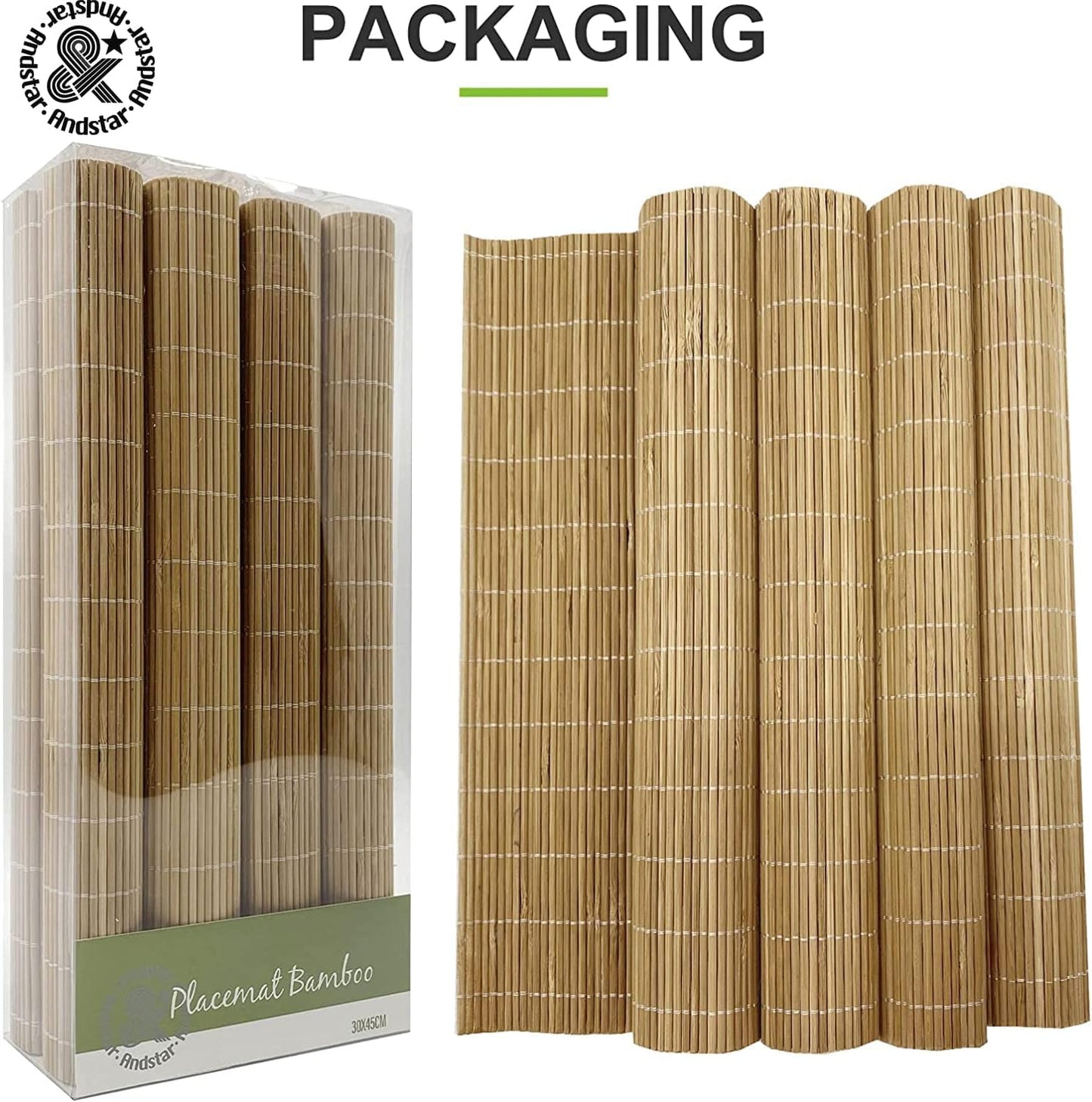 Set of 8 Pcs Bamboo Placemats Sushi Rolling Mat Japanese Style Natural Anti-Slip, Washable Heat-Resistant Table Mats for Dining Room and Kitchen（Brown）