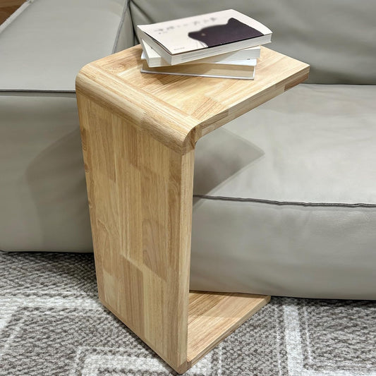 C-Shaped Side Table, Solid Wood End Table for Couch Sofa and Bed, Wooden C Tables for Living Room Bedroom, Small Snack Tray Table for Space Saving (1, 27.2" H-Brown)