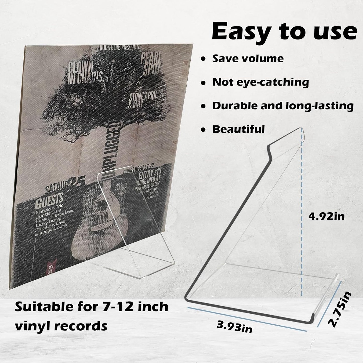 6 Pack Vinyl Record Stand Display, Clear Acrylic Tabletop Album Now Playing Holder, Album Record Holder LP Vinyl Record Storage Display Stand
