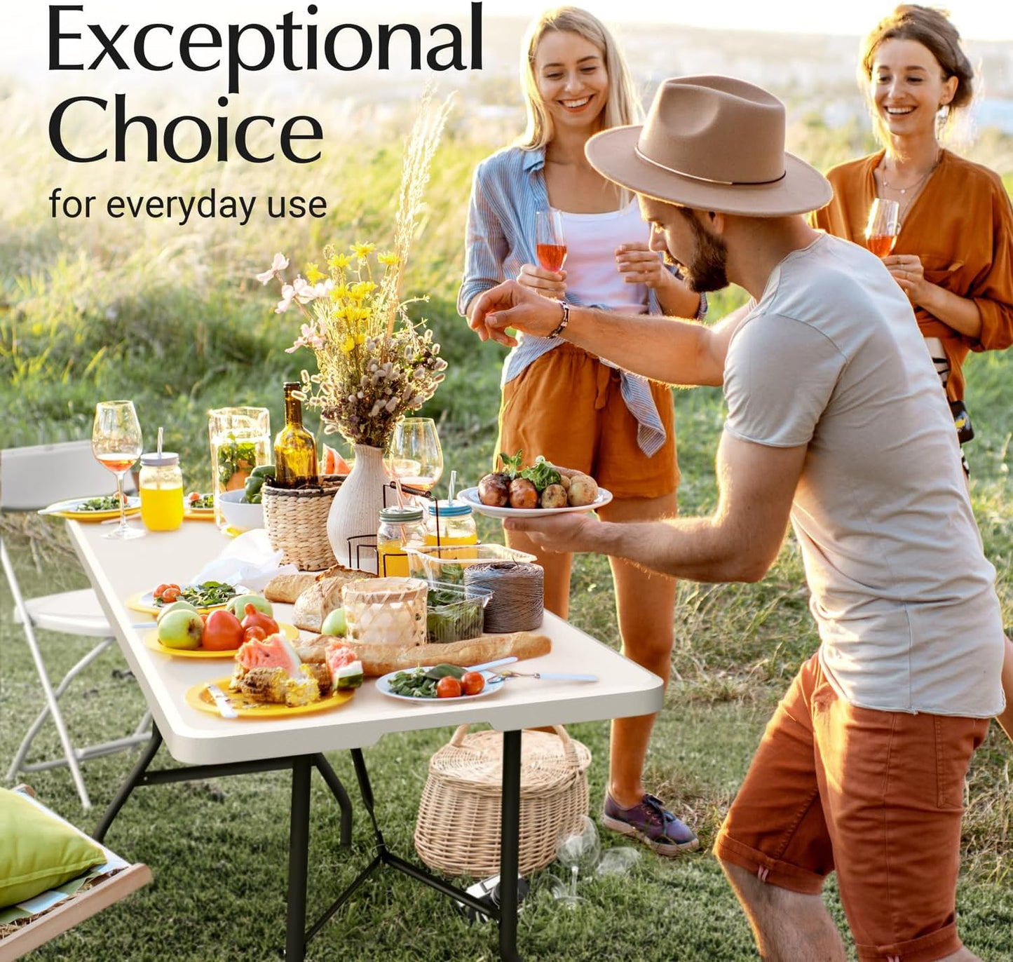 6 Feet Foldable Table with Built in Handle & Steel Legs | Heavy Duty Portable | Perfect for Party, Dining, Wedding, Events, Picnic Indoor, Outdoor, Camping, Utility, Folding