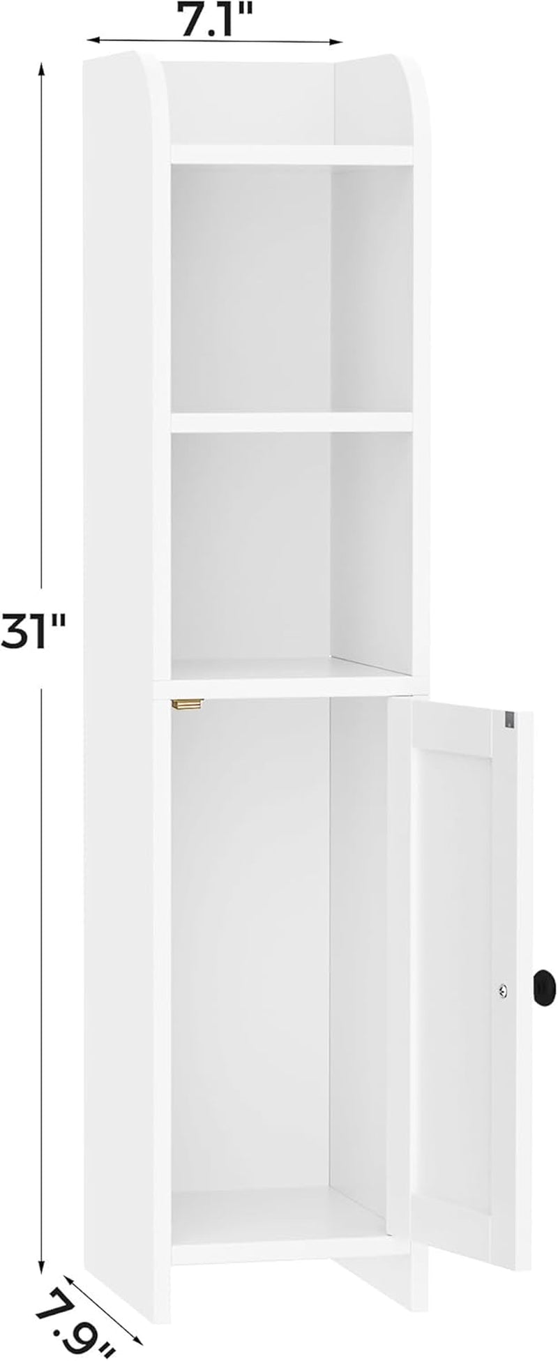 Small Bathroom Storage Corner Floor Cabinet with Door and Shelves, beside the Toilet Paper Stand for Skinny, Narrow Toilet Paper Cabinet, 7.9" D X 7.1" W X 31" H, White