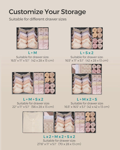 Drawer Organizers, Dresser Divider Organizers, Set of 18, Foldable Fabric Storage Boxes for Socks, Underwear, Bras, Ties, Scarves, Dove Gray URDZ006G05