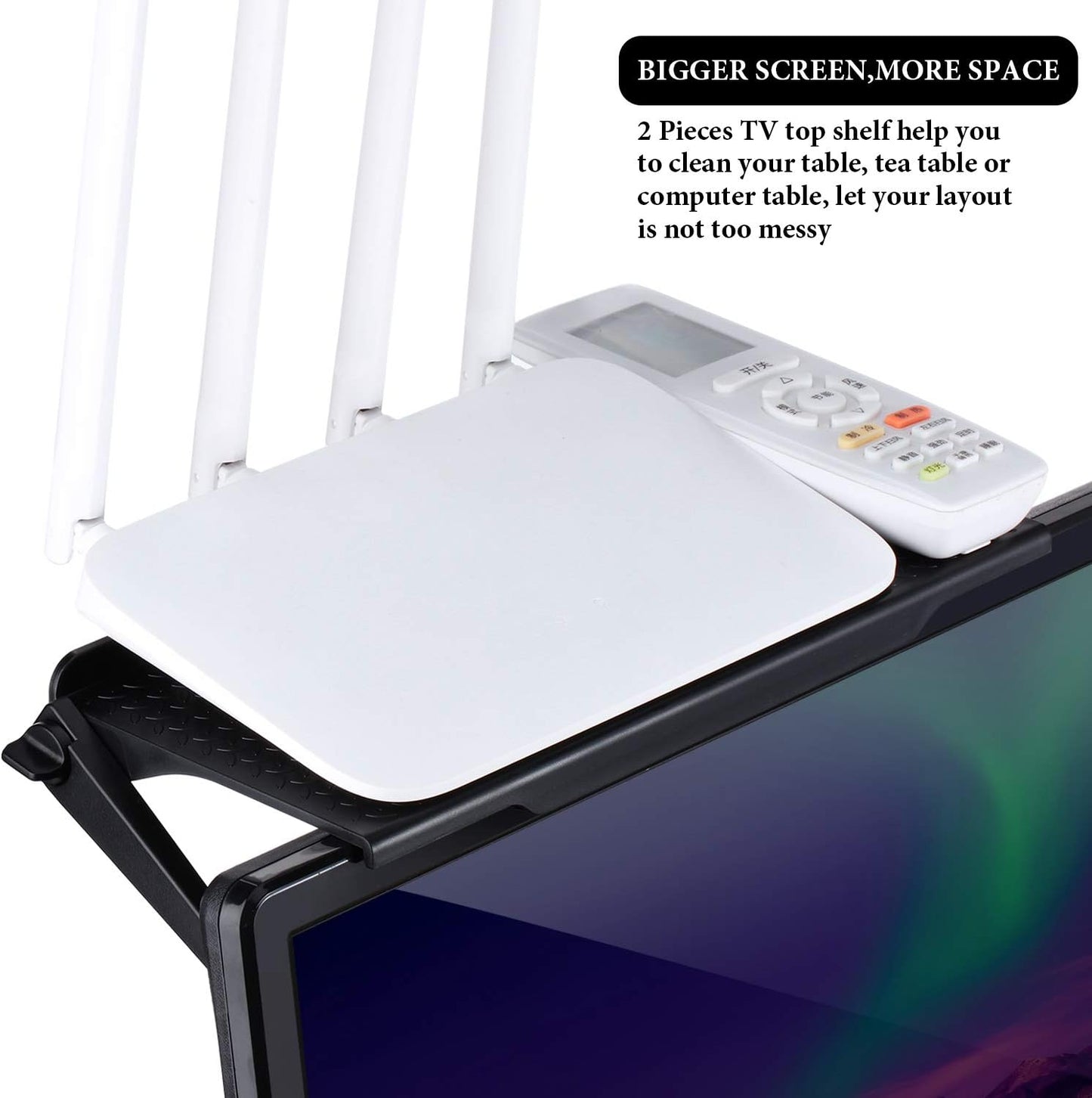 2 Pieces TV Top Shelf Adjustable Screen Shelf TV Monitor Top Bracket for Cellphone Stand, Media Boxes, Game Console, Router and Home(11.8 X 4.7 Inch,Black)