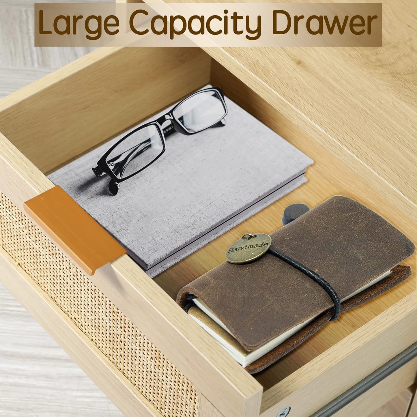 Nightstands Set of 2 with Rattan Drawer, Modern Night Stand for Bedrooms, Wooden 2 Drawer Bedside Table Side Table for Small Place and Bedroom (Brown, 2 Drawers 2 Pack)