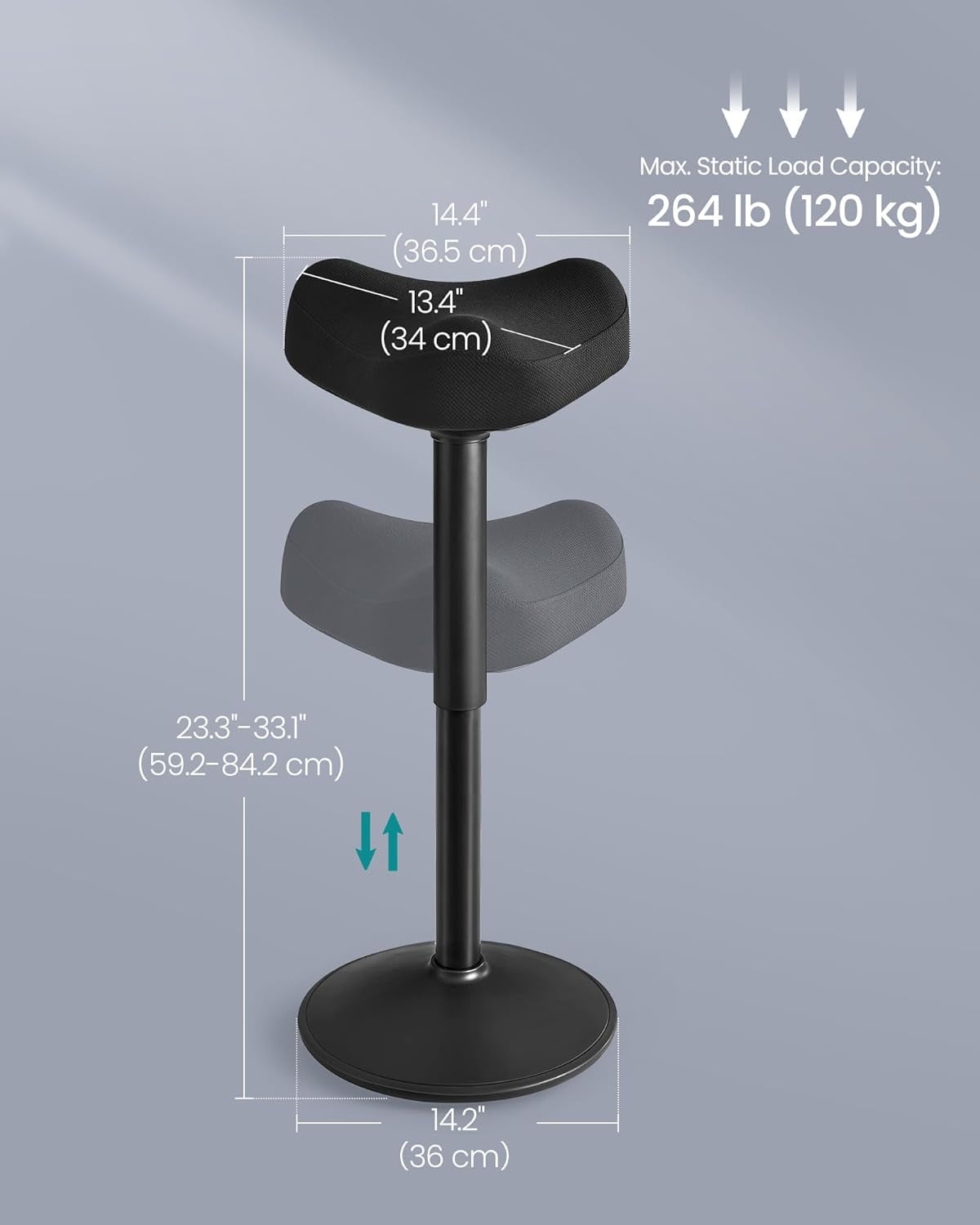 Ergonomic Wobble Stool, Height Adjustable Standing Desk Stool 23.3-33.1 Inches, Swivel Balance Chair with Non-Slip Base, Saddle Seat, for Active Sitting, Office, Home, Ink Black UOSC008B01
