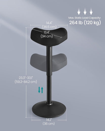 Ergonomic Wobble Stool, Height Adjustable Standing Desk Stool 23.3-33.1 Inches, Swivel Balance Chair with Non-Slip Base, Saddle Seat, for Active Sitting, Office, Home, Ink Black UOSC008B01