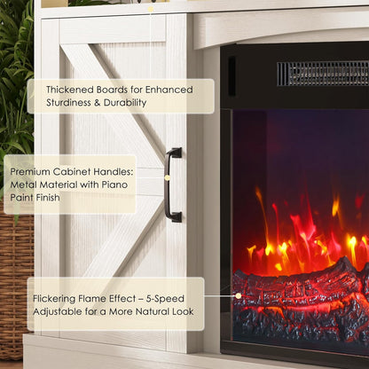 TV Stand with Fireplace, 59In Entertainment Center with LED Lights, for 65 Inch Tvs, with Opening Shelves and Storage Cabinets, for Living Room, White