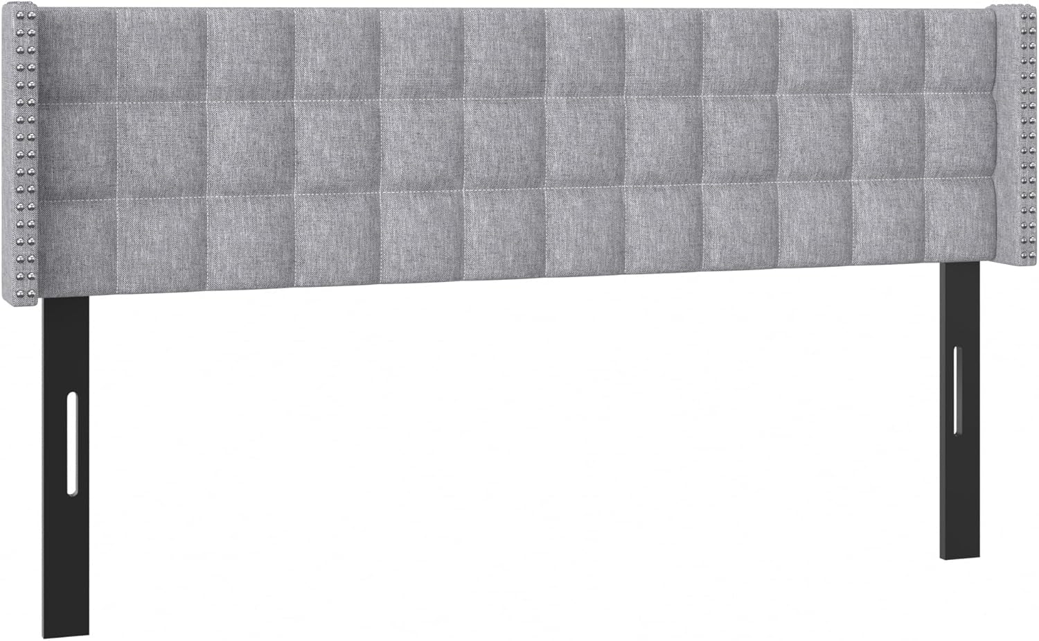 Headboard King Size, Linen Upholstered Headboards Only with Nailhead Trim Wingback, Square Stitched Design, Adjustable Height from 40" to 49.8", Light Grey