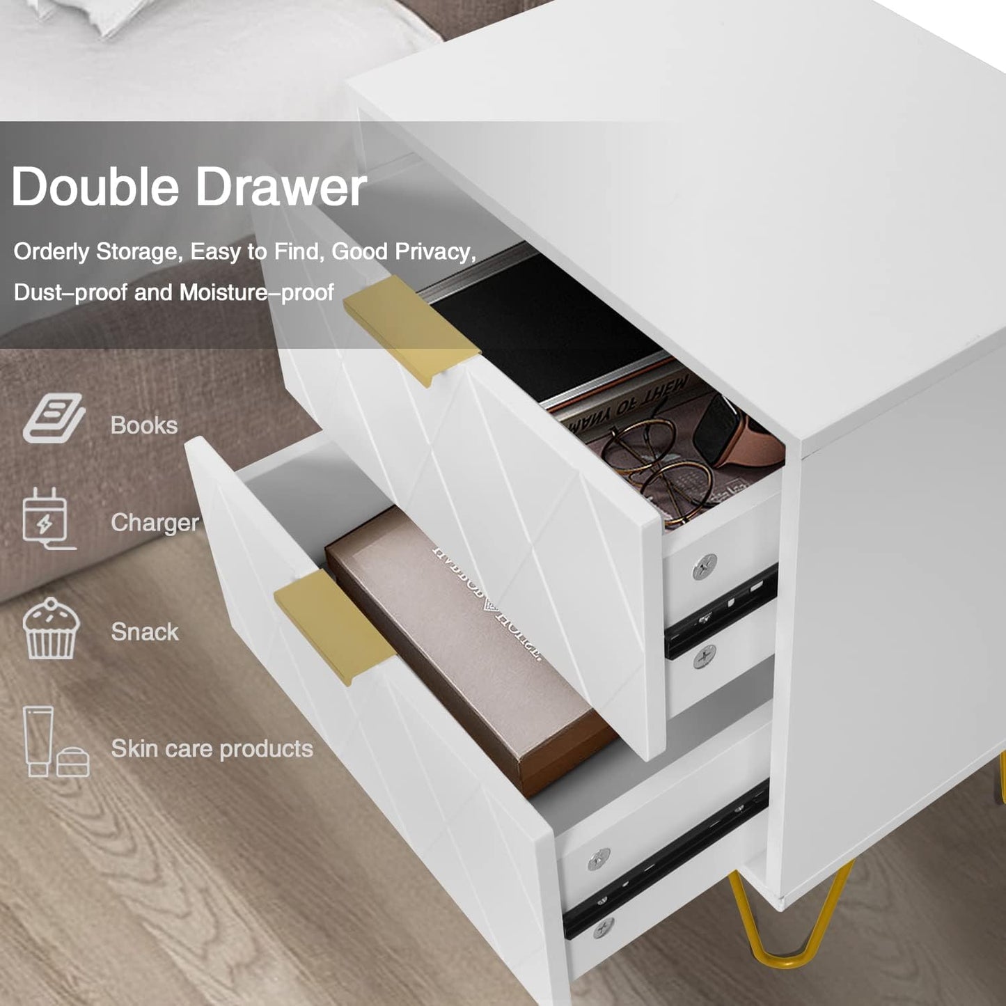 Bedroom Sets White Sets 3 Piece, Night Stand Sets and Large 6 Drawer Dresser for Bedroom, Two Drawers Nightstand Set of 2 & 6 Drawer Dresser Combo 3 Pieces (White)