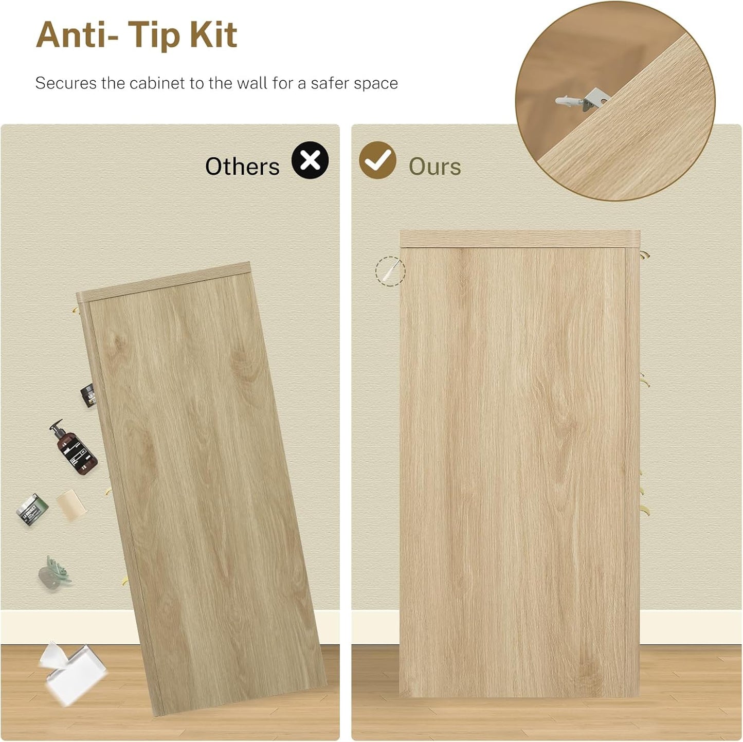 Fluted Dresser for Bedroom with 9 Drawers, 63" Wide Modern Chest of Drawers with Metal Handle & Curved Profile Design, Wood Closet Clothes Storage Organizer for Living Room, Hallway, Natural