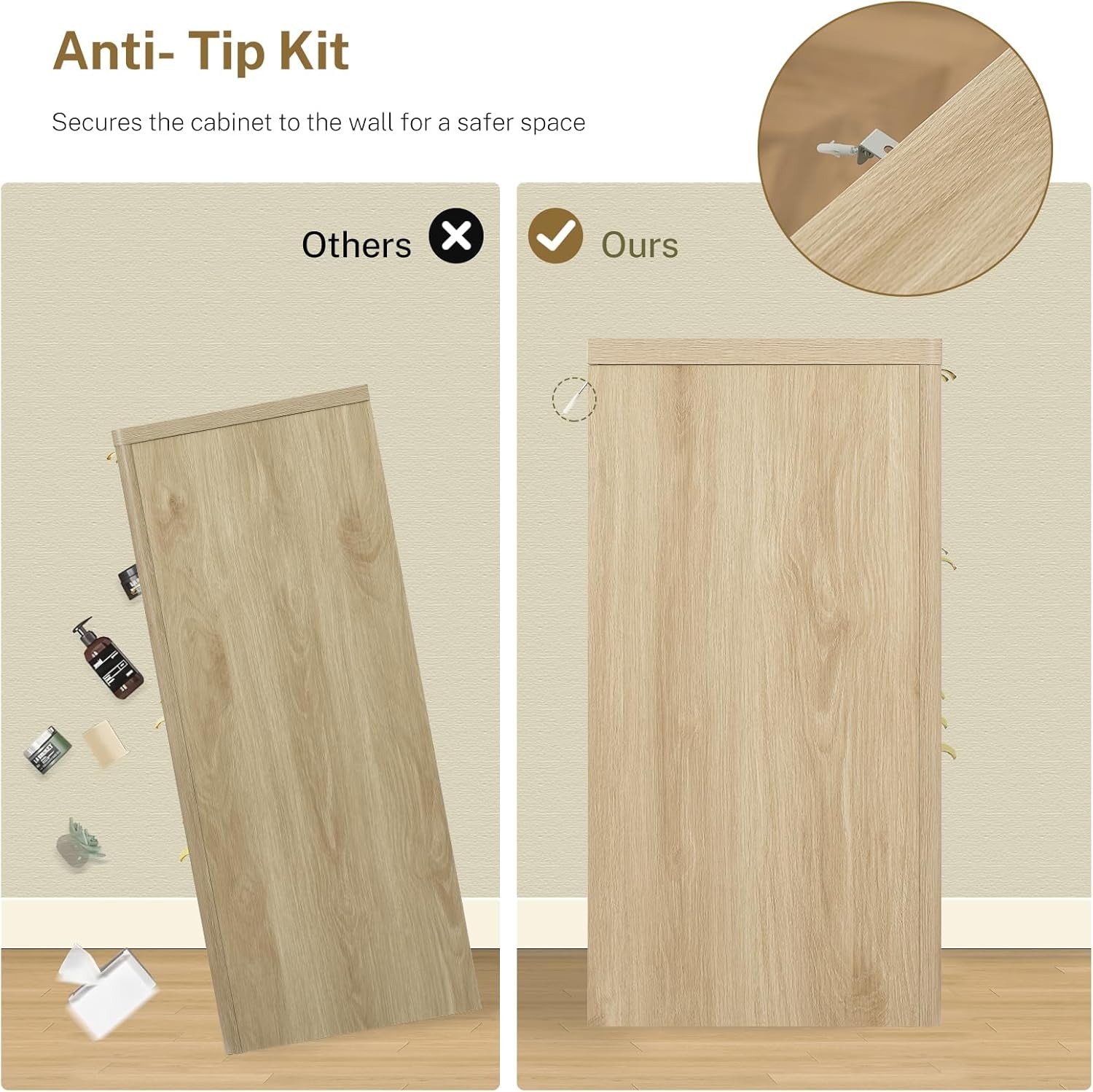 Fluted Dresser for Bedroom with 9 Drawers, 63" Wide Modern Chest of Drawers with Metal Handle & Curved Profile Design, Wood Closet Clothes Storage Organizer for Living Room, Hallway, Natural