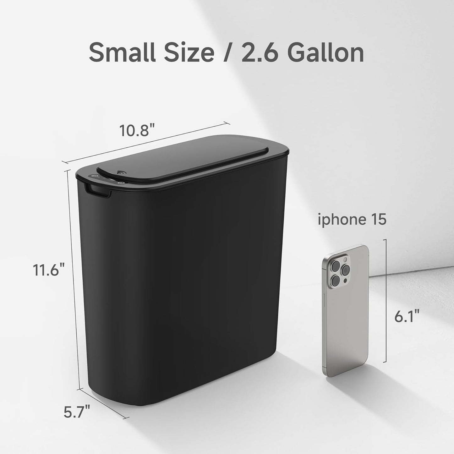 Automatic Motion Sensor Bathroom Trash Can with Lid, 2.6 Gallon Touchless Trash Bin, Smart Garbage Can Plastic Slim Wastebasket for Bedroom, Office, Dorm (Black)