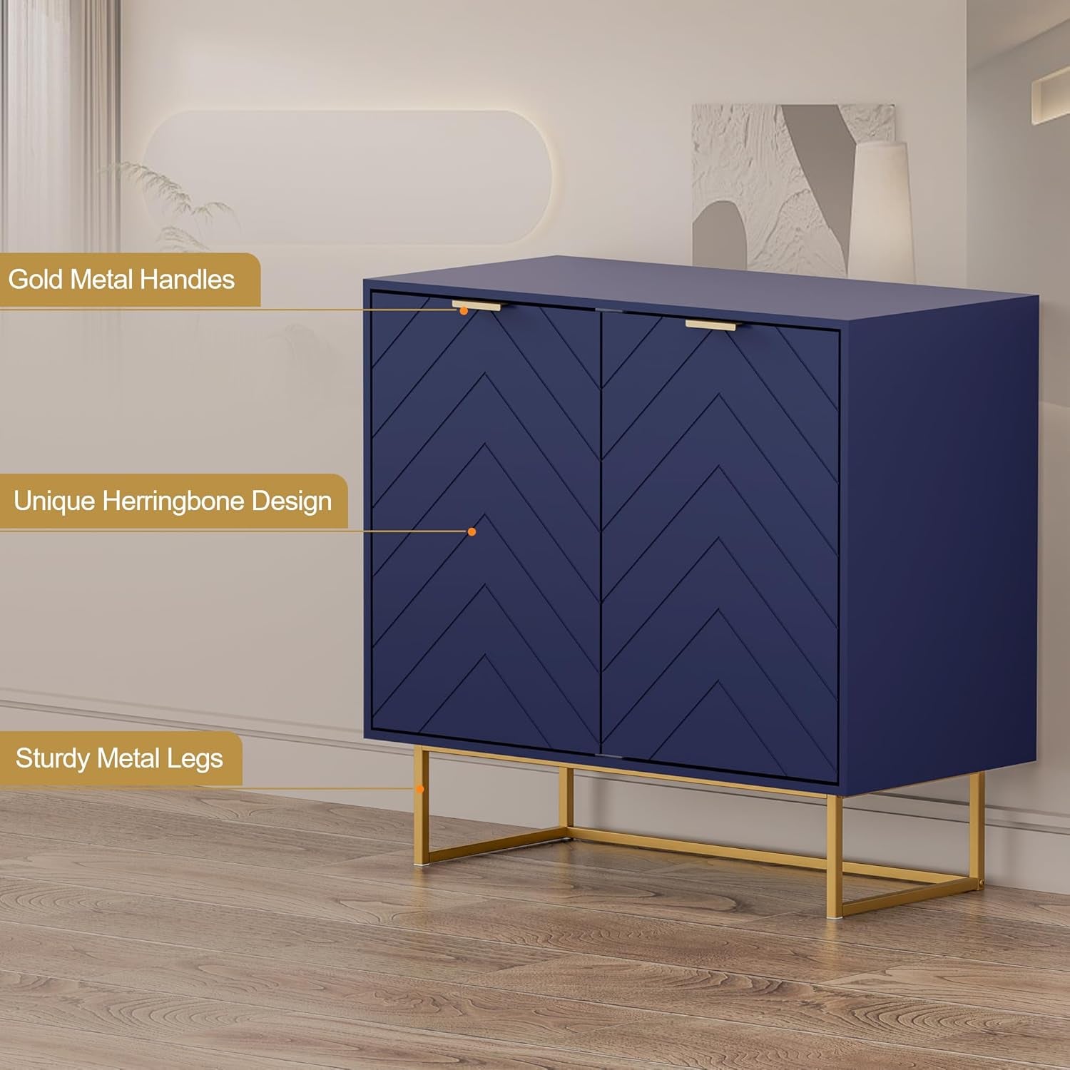 31.5'' Sideboard Buffet Cabinet with Storage, Navy Blue Accent Cabinet with Doors & Adjustable Shelf for Living Room & Kitchen (2 Doors)