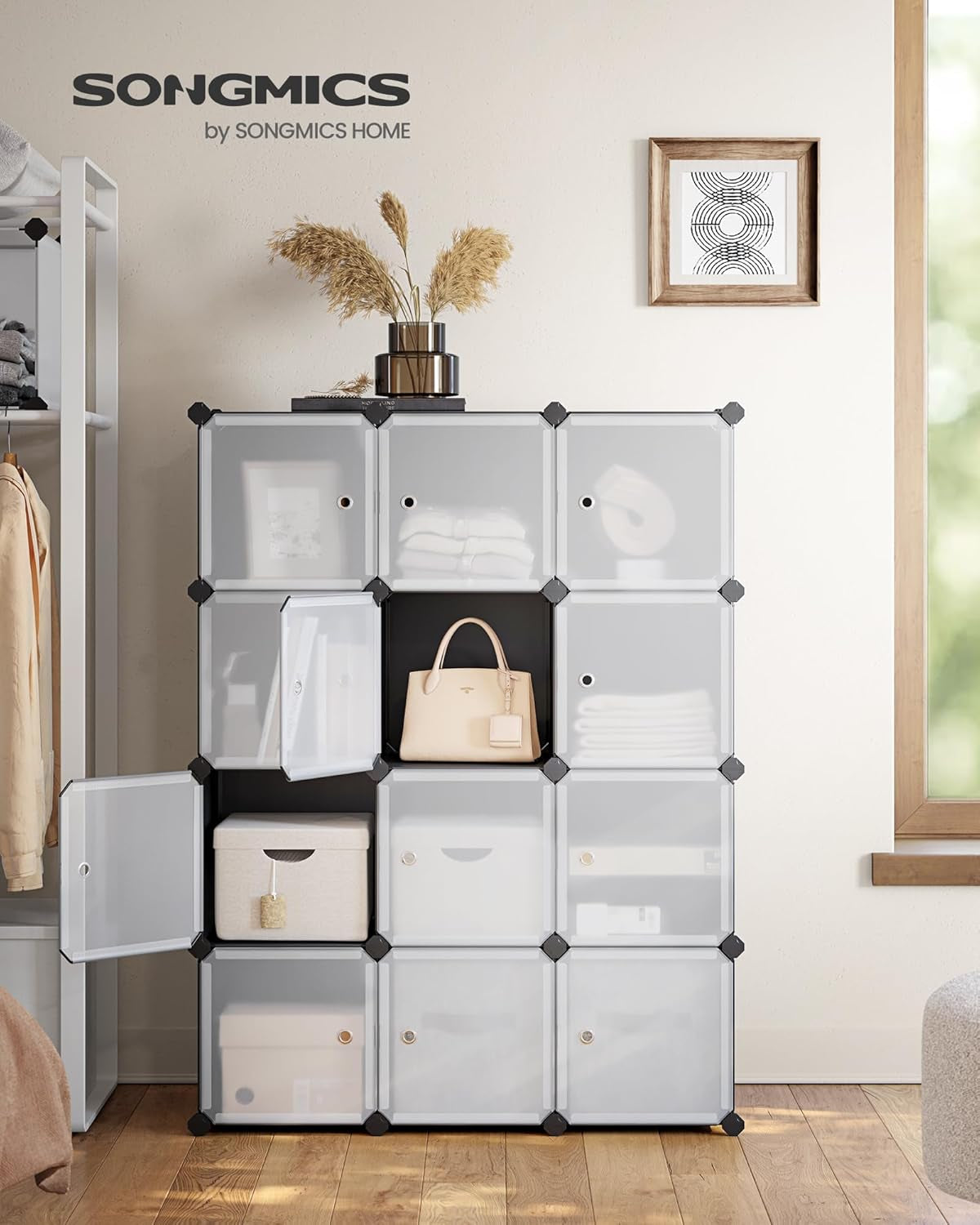 Cube Storage Organizer, 12-Cube Closet Storage Shelves, Modular Bookcase, Black ULPC34HV1