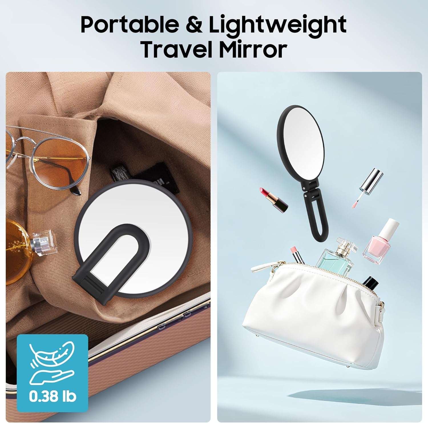 40X Magnifying Mirror, Hand Mirror for Makeup, Double Sided with 40X/1X Magnification, Travel Essential, Portable Foldable for Desktop and Bathroom, Gift for Women, Frosted Black