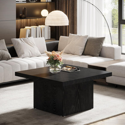 Square Coffee Table, 31.5-Inch Fluted Coffee Table, Mid-Century Modern Living Room Table, Large Cocktail Table for Living Room, Easy Assembly, Black