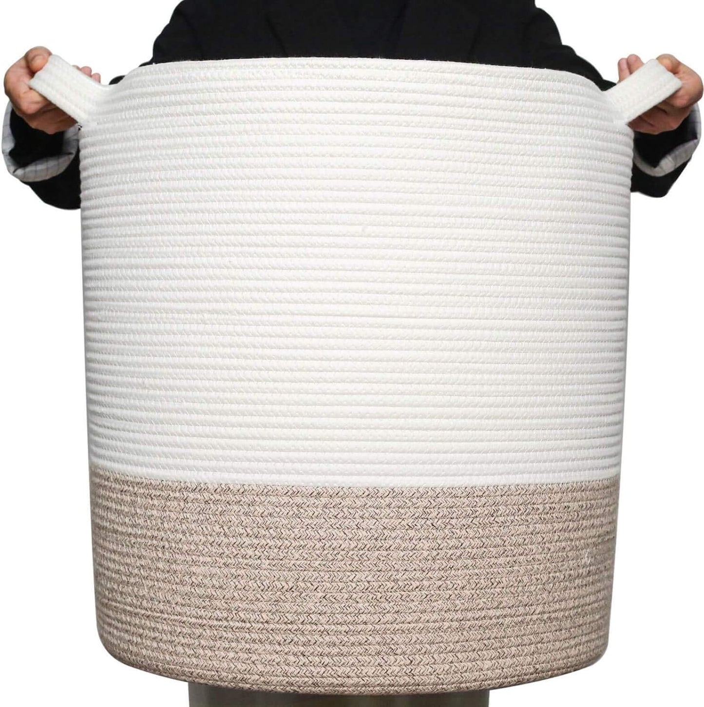 83L Extra Large 20X18 Inches Decorative Woven Cotton Rope Basket, Tall Laundry Basket Hamper, Blanket Basket for Living Room, round Storage Baskets for Pillows, Towels, Light Brown