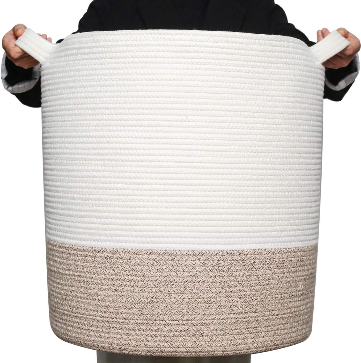 83L Extra Large 20X18 Inches Decorative Woven Cotton Rope Basket, Tall Laundry Basket Hamper, Blanket Basket for Living Room, round Storage Baskets for Pillows, Towels, Light Brown