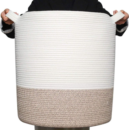 83L Extra Large 20X18 Inches Decorative Woven Cotton Rope Basket, Tall Laundry Basket Hamper, Blanket Basket for Living Room, round Storage Baskets for Pillows, Towels, Light Brown