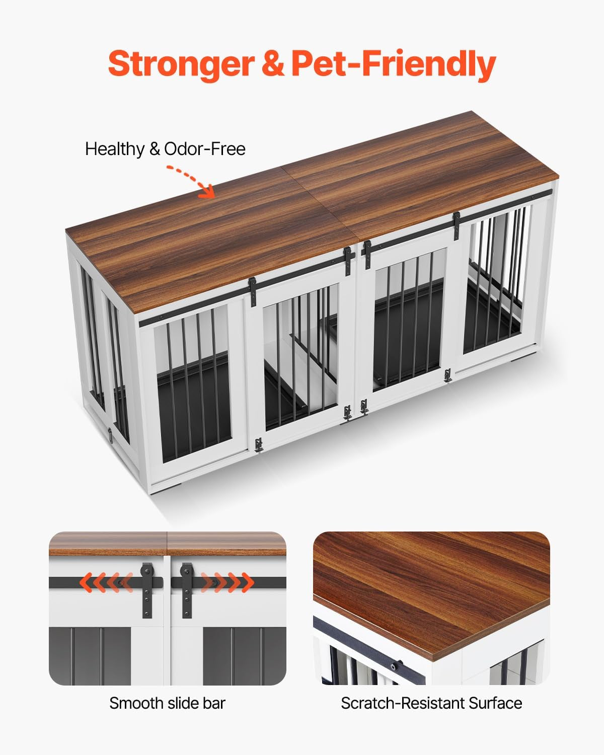 72"Dog Crate Furniture for 2 Dogs,Double Dog Crate Furniture with Double Sliding Doors,Large Dog Crate TV Stand with Removable Tray,Steel Frame Double Dog Crate for Small,Medium,Large Dogs White