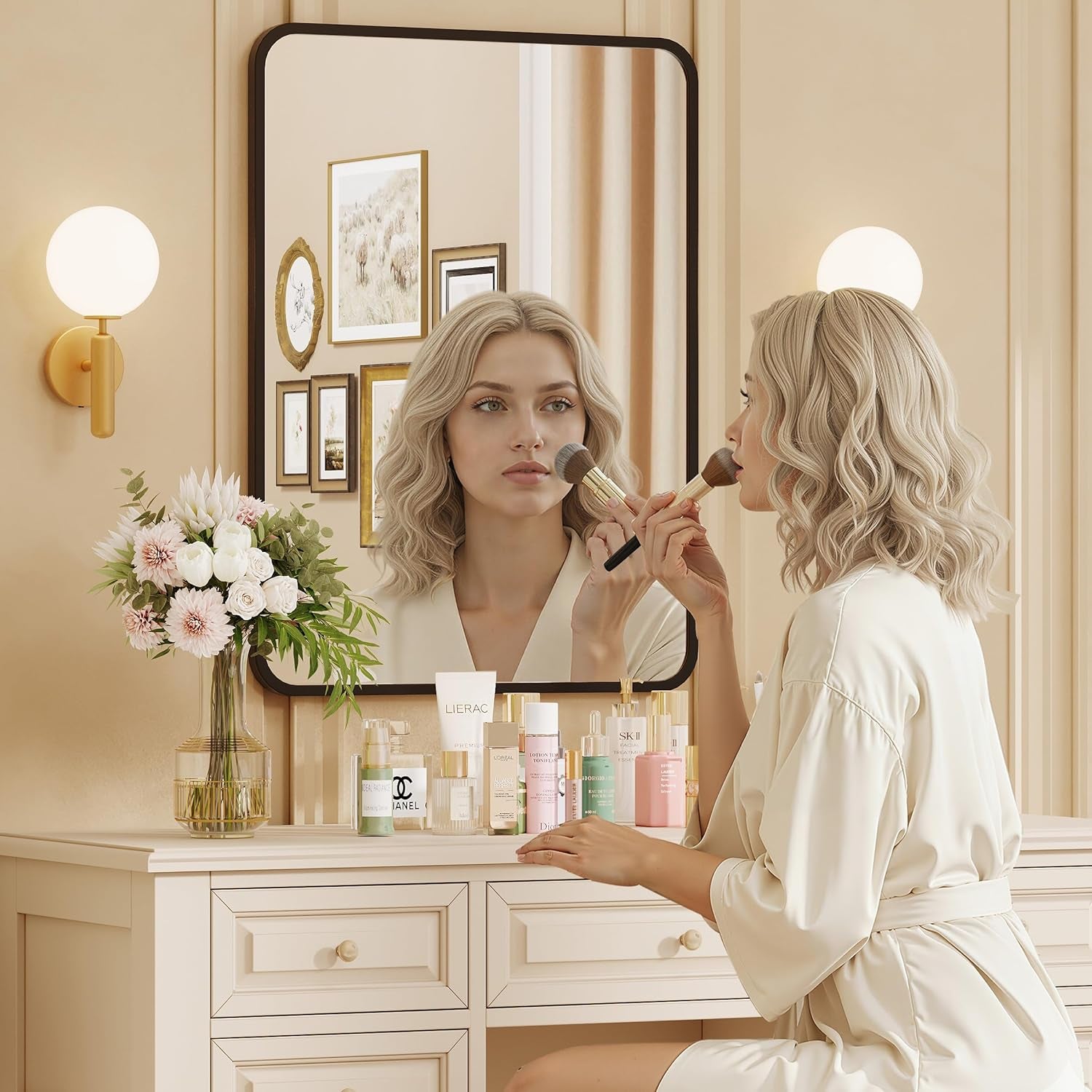 Black Bathroom Mirror for over Sink - 22×30 Rectangle Bathroom Vanity Mirror Wall Mounted with Matte Aluminum Frame & Rounded Corners, Shatterproof Tempered-Glass, Horizontal/Vertical