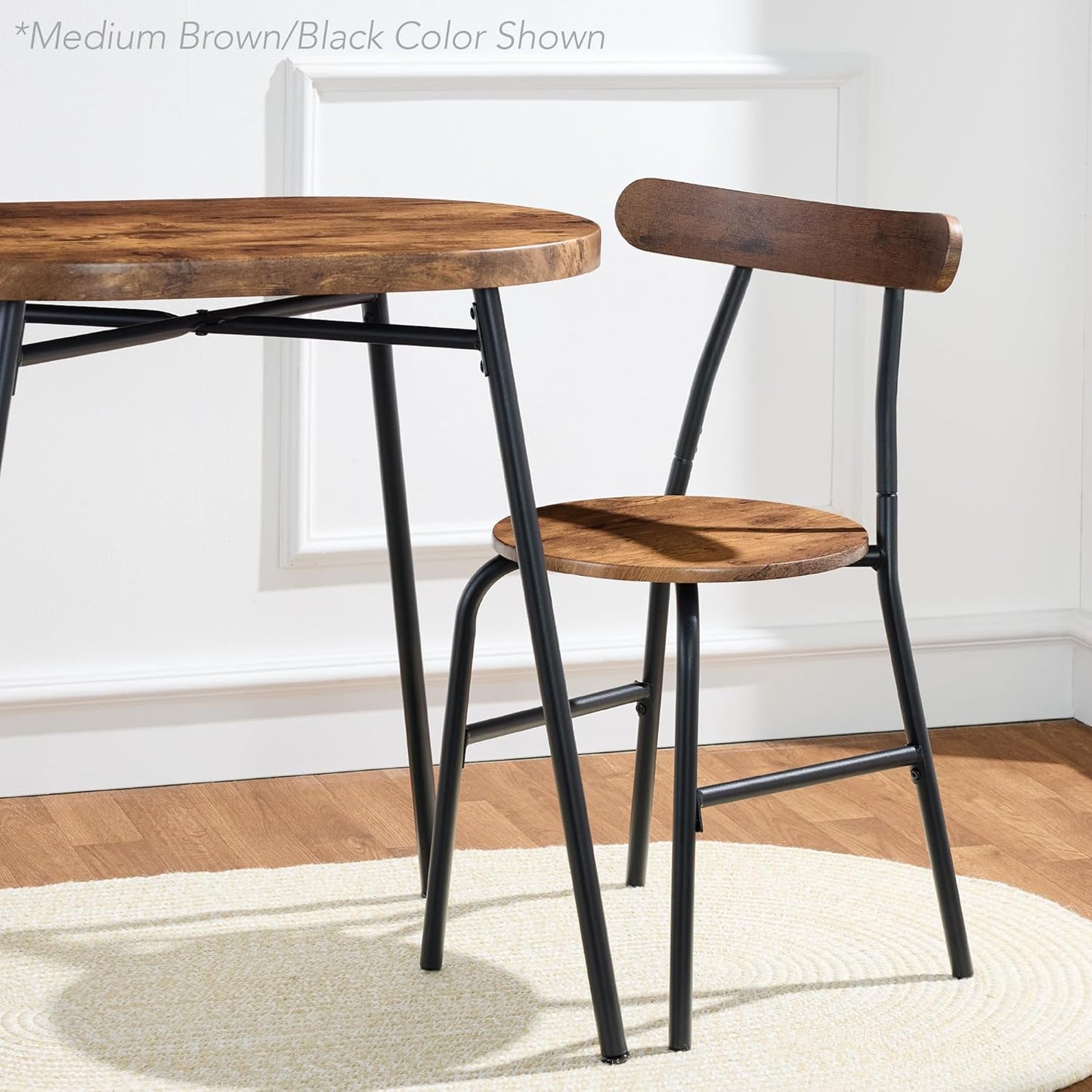 3-Piece Modern Oval Dining Table Set, Small Kitchen Dinette W/ 2 Chairs, Metal Frame, Curved Backrests - Black/Black