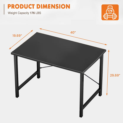 Small Computer Office Desk 40 Inch Student Study Writing Work with Metal Frame Wood Tabletop Modern Simple Home Bedroom PC Table - Black