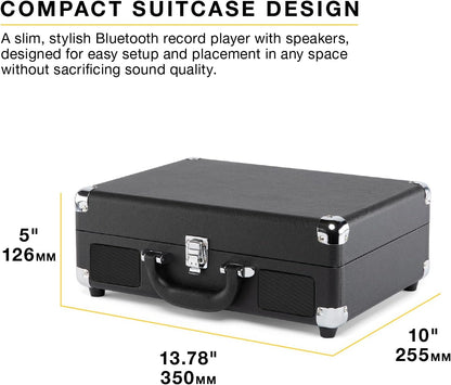 Journey II (2025 Model) – Bluetooth Suitcase Record Player – Built-In Stereo Speakers with Enhanced Bass, 3-Speed Turntable, Bluetooth Input and Output, RCA & Headphone Outputs (Turquoise)