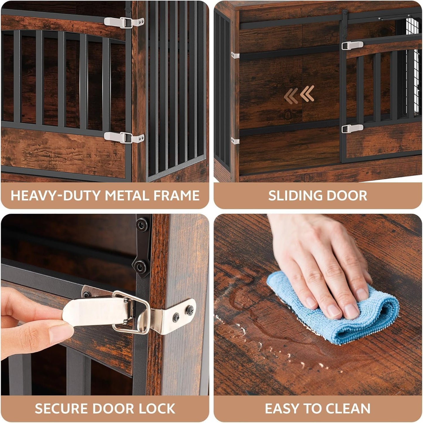 68.8" Large Dog Crate Furniture with 3 Storage Drawers & 1 Shelf Farmhouse Dog Kennel TV Stand Side Table Indoor for Large Dogs Decorative Dog Cage with Sliding Barn Door & Power Outlet Brown