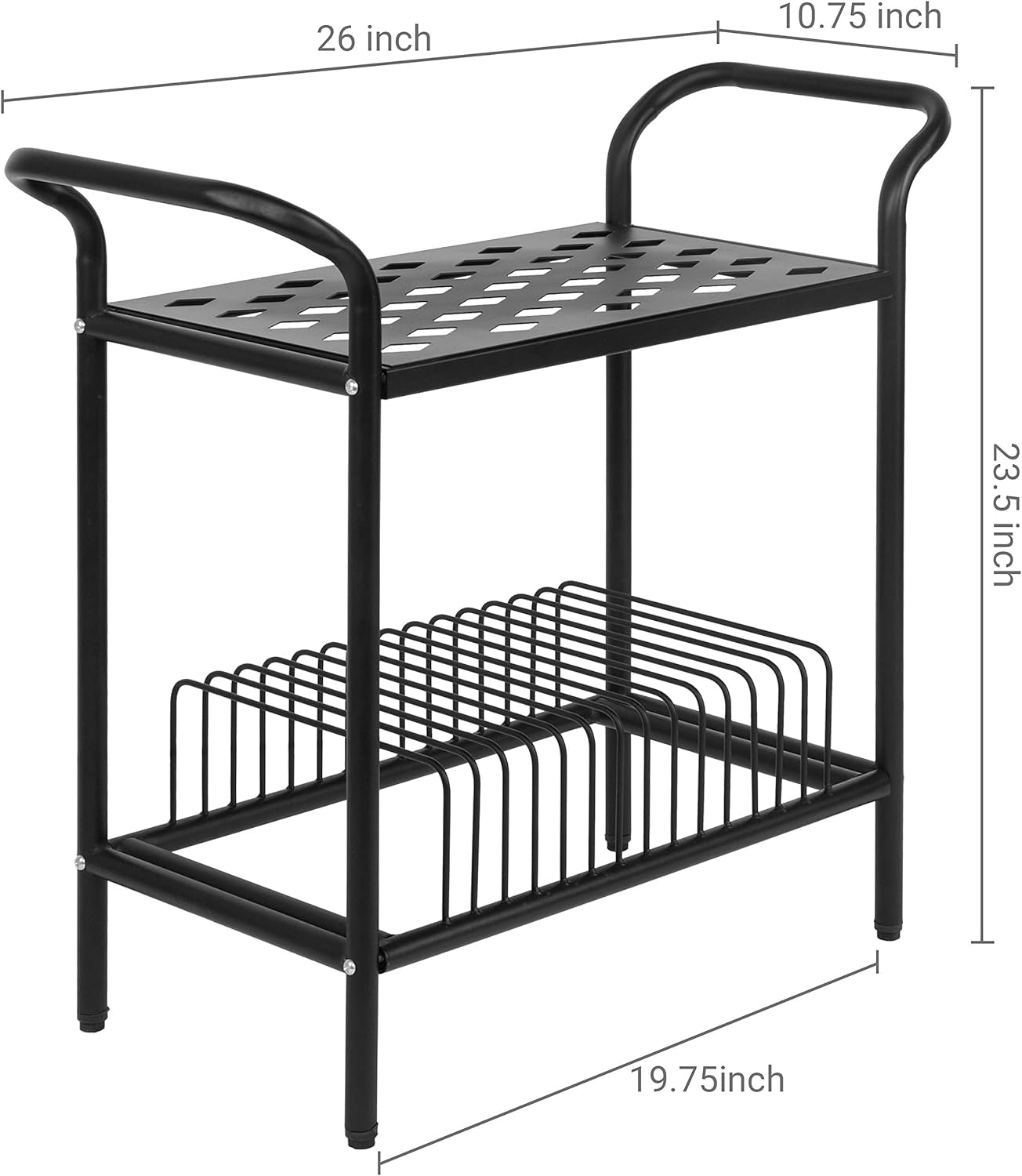 Modern Matte Black Metal Record Player Holder Stand with Vinyl Storage Organizer, Premium Quality 2 Tier Turntable Display Table Rack