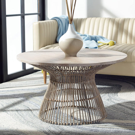 Home Collection Whent Coastal Grey White Wash and Black round Coffee Table
