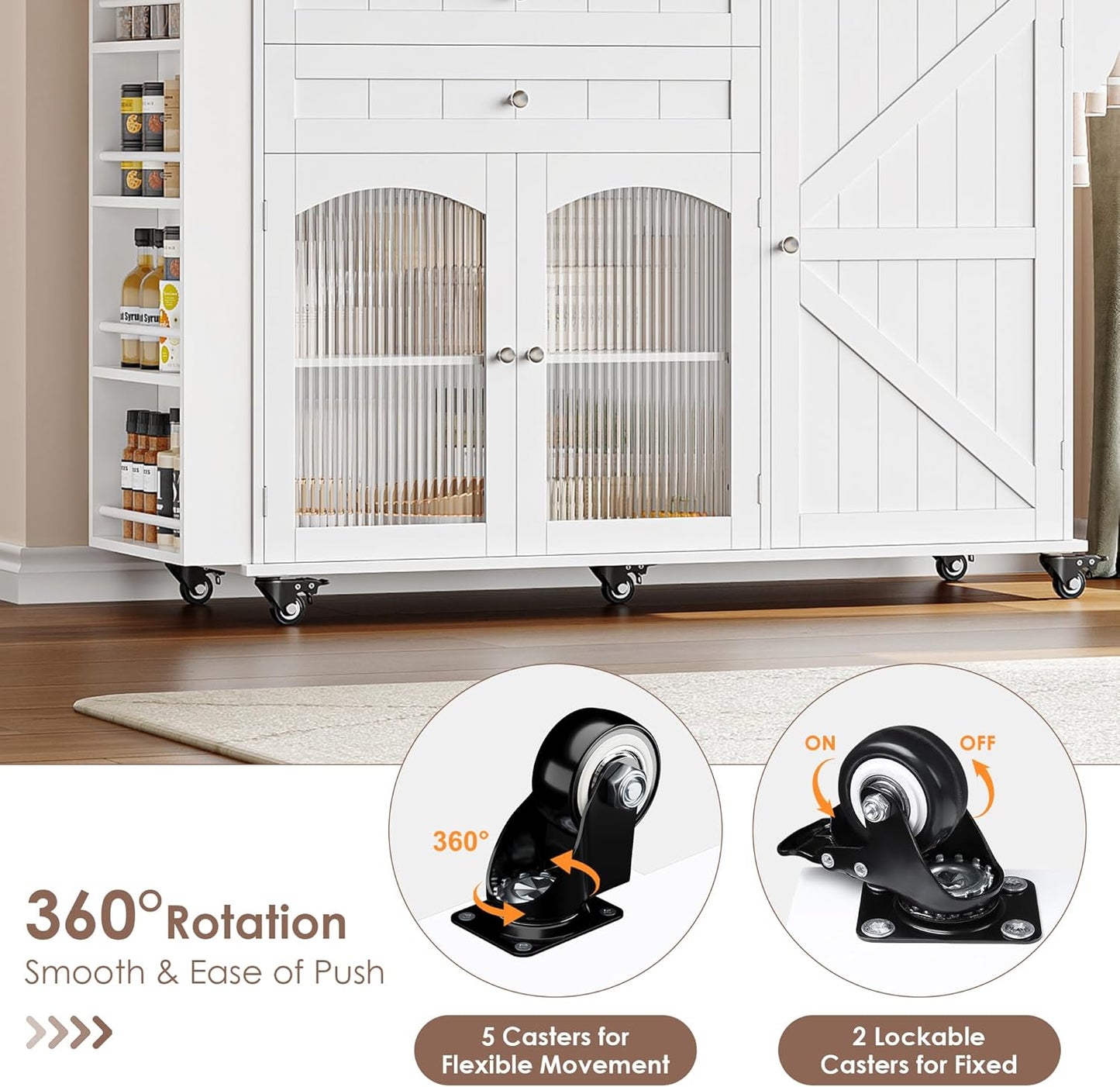 Kitchen Island with Storage, Rolling Kitchen Island on Wheels with Wood Drop Leaf Countertop, Island Table Bar Cart with Spice Towel Rack Portable Kitchen Table Kitchen Carts on Wheels