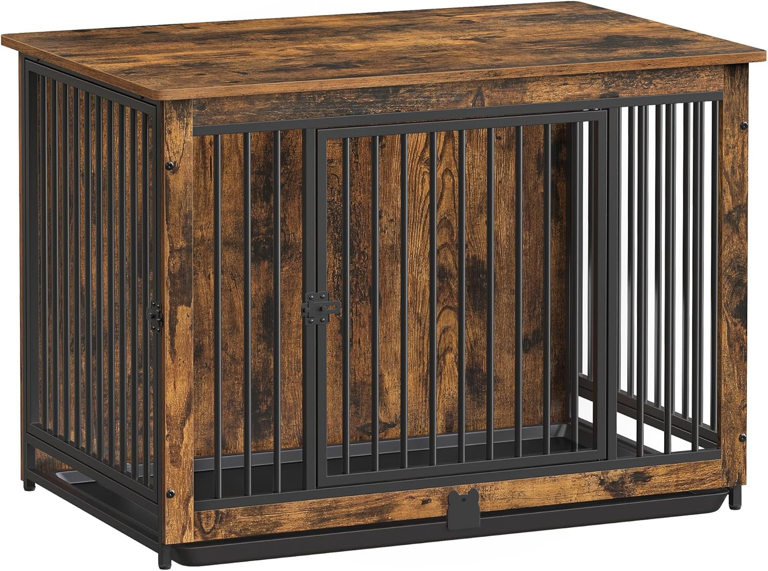 Dog Crate Furniture, 38 Inches Dog Kennel for Dogs up to 70 Lb, with Removable Tray, Heavy-Duty Dog Cage End Table, Double Doors Dog House, Rustic Brown UPFC013X01