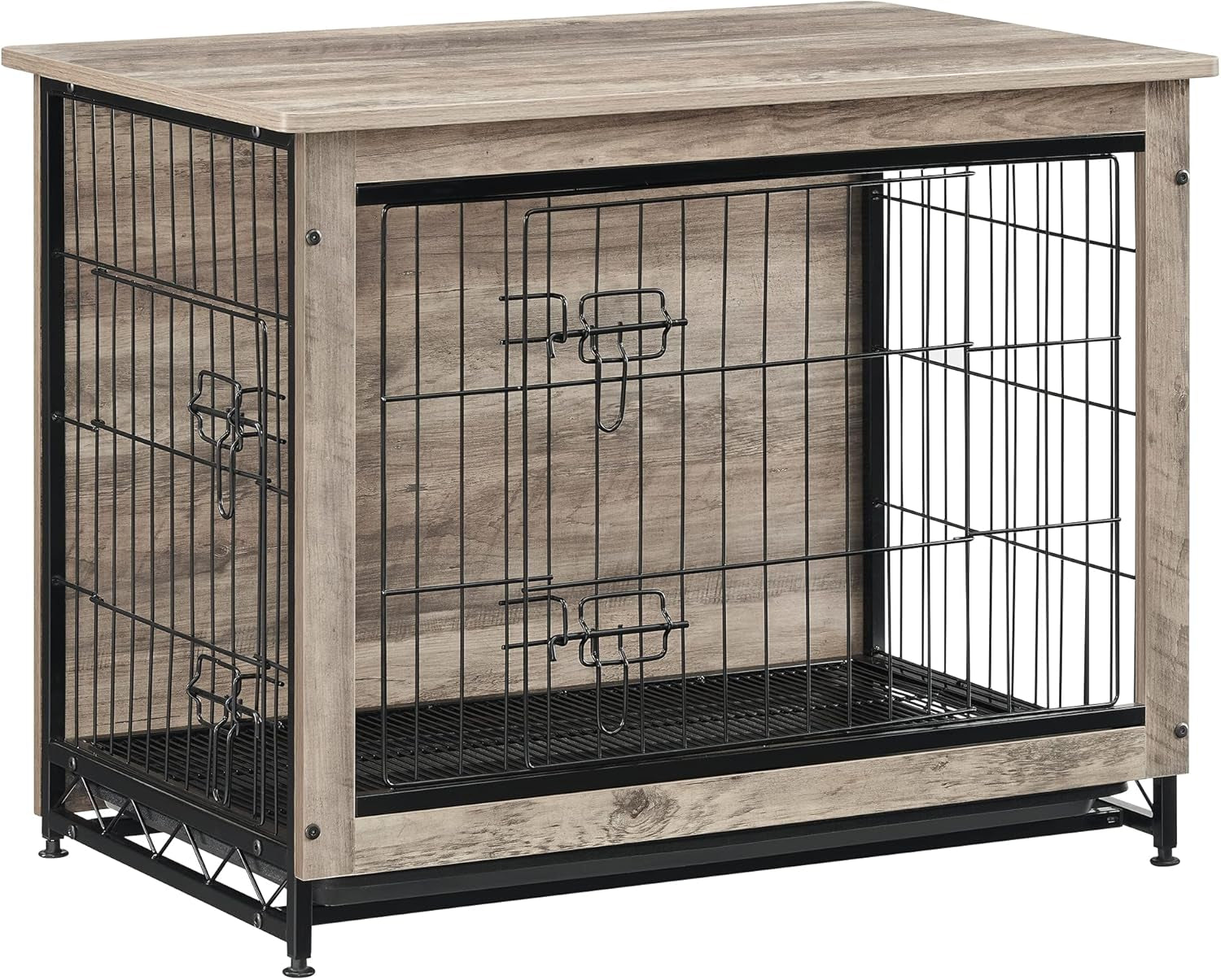 Dog Crate Furniture, 32.5" Side End Table, Modern Kennel for Dogs Indoor up to 45 Lb, Heavy-Duty Dog Cage with Multi-Purpose Removable Tray, Double-Door Dog House, Greige UPFC002G01