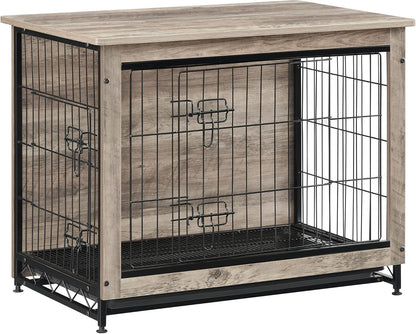 Dog Crate Furniture, 32.5" Side End Table, Modern Kennel for Dogs Indoor up to 45 Lb, Heavy-Duty Dog Cage with Multi-Purpose Removable Tray, Double-Door Dog House, Greige UPFC002G01
