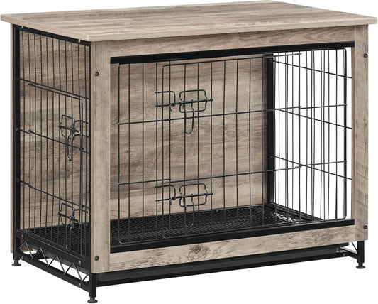 Dog Crate Furniture, 32.5" Side End Table, Modern Kennel for Dogs Indoor up to 45 Lb, Heavy-Duty Dog Cage with Multi-Purpose Removable Tray, Double-Door Dog House, Greige UPFC002G01